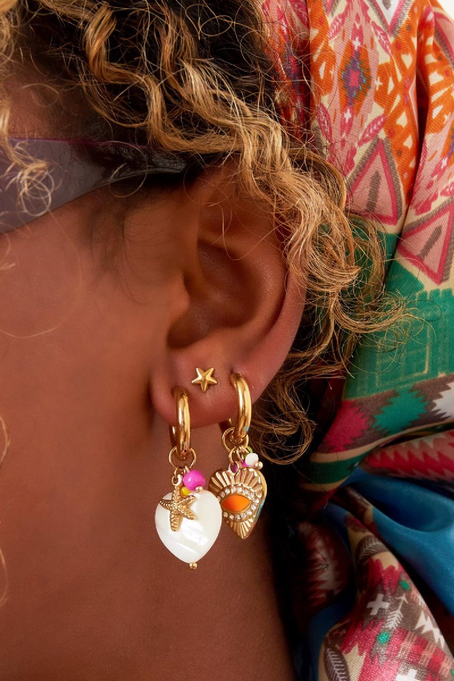 Pendientes estrella de mar - Colección playa Color dorado Acero inoxidable Imagen3